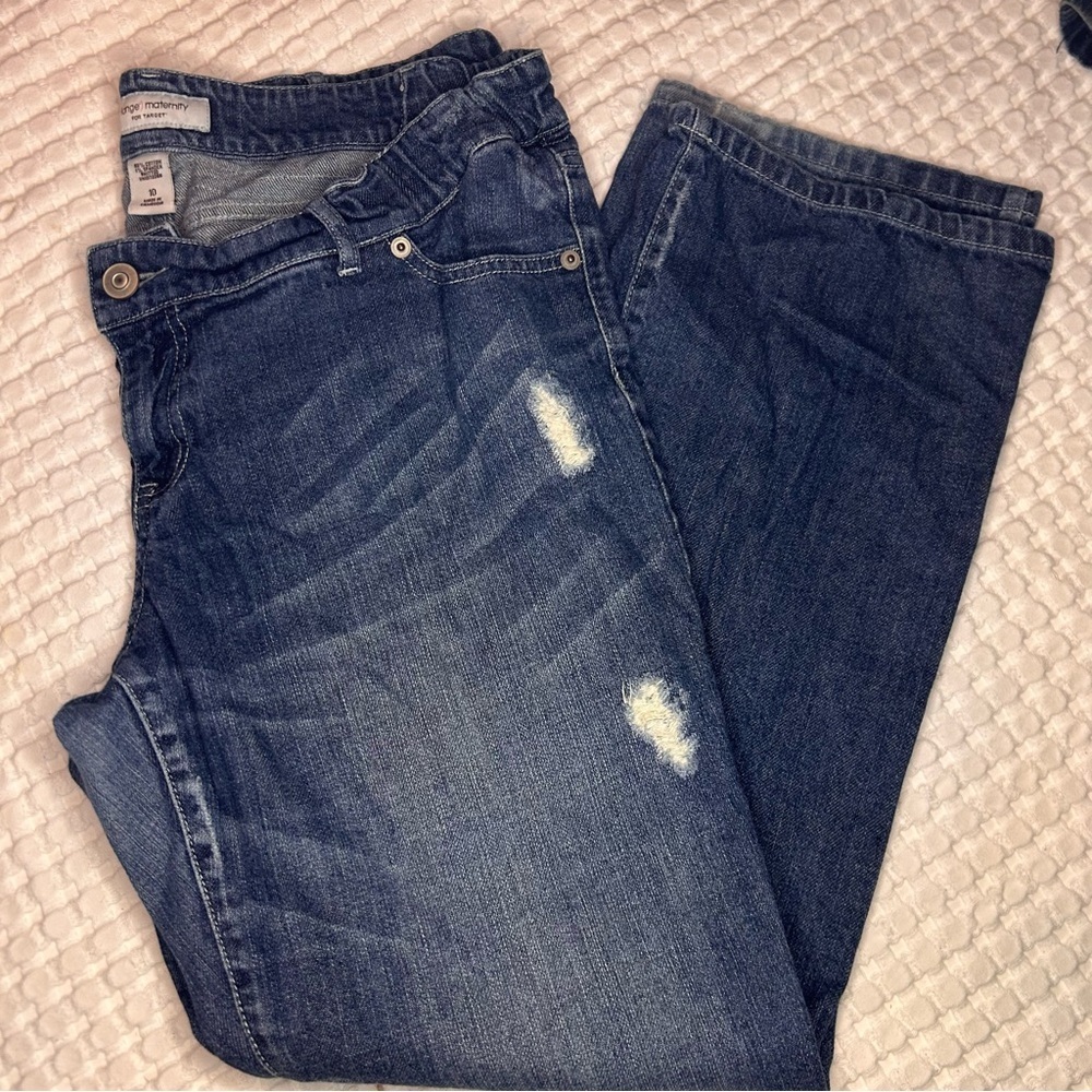Liz Lange Maternity Jeans‎ for Target Distressed Blue Denim Size 10 Medium Wash